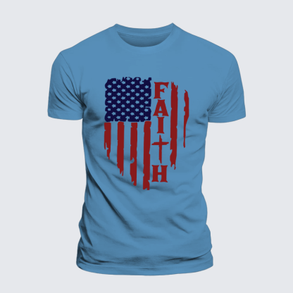 Faith Flag Cross Jesus God Christian Premium Mercerized Cotton Tee