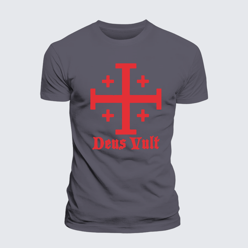 Jerusalem Cross Deus Vult Jesus God Christian Premium Mercerized Cotton Tee
