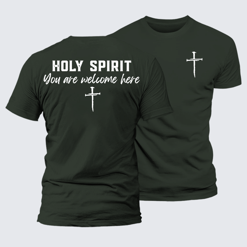Holy Spirit You Are Welcome Here Jesus God Christian Premium Mercerized Cotton Tee