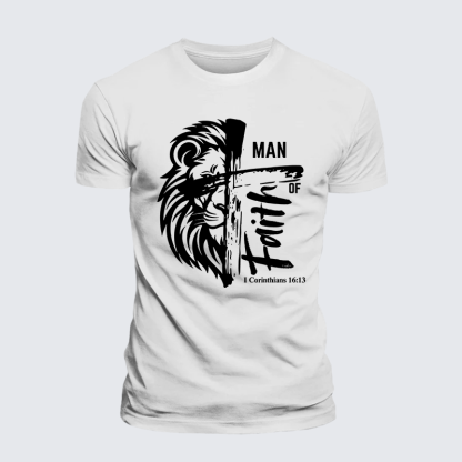 Man Of Faith Jesus God Christian Premium Mercerized Cotton Tee