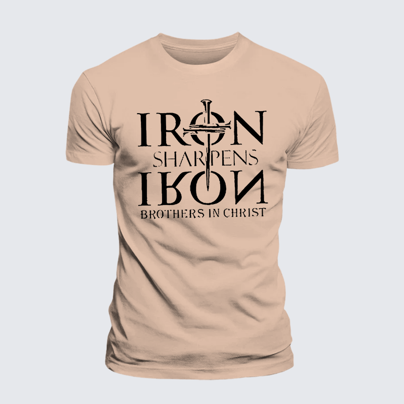 Iron Sharpens Iron Brothers in Christ Jesus God Christian Premium Mercerized Cotton Tee