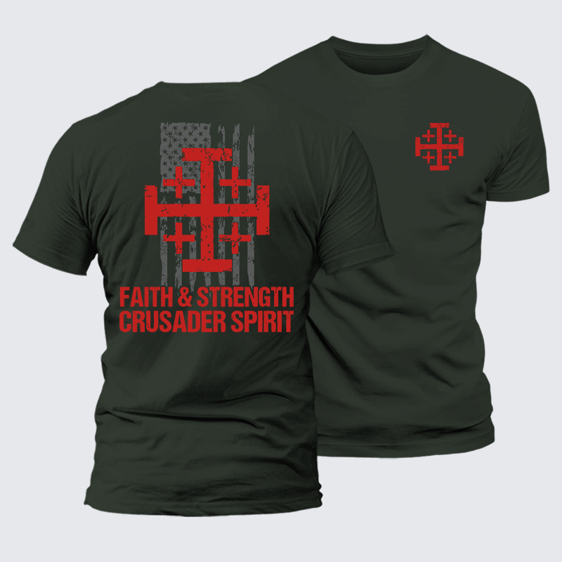Faith &Strength Crusader Spirit Crusader Knight  Jesus God Christian Premium Mercerized Cotton Tee