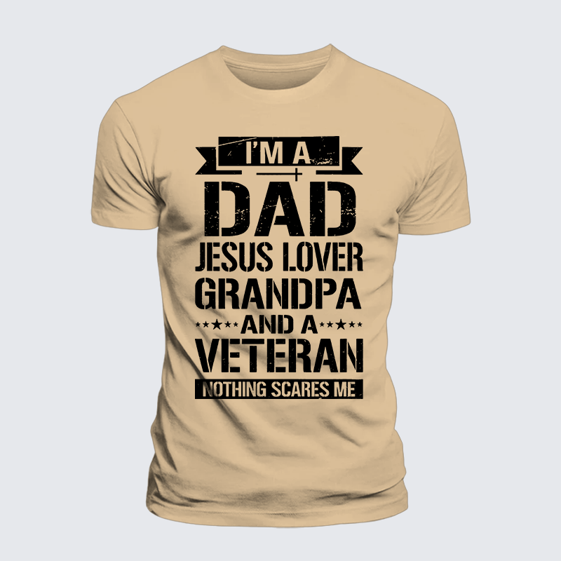 I'm A Dad-Jesus Lover-Grandpa-Veteran Jesus God Christian Premium Mercerized Cotton Tee