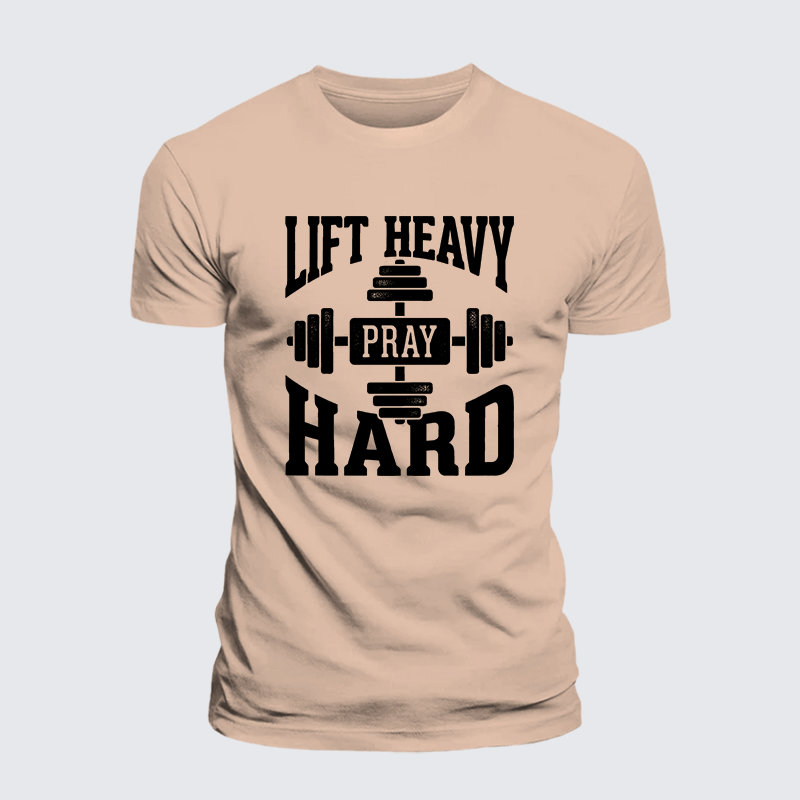 Lift Heavy Pray Hard Jesus God Christian Premium Mercerized Cotton Tee