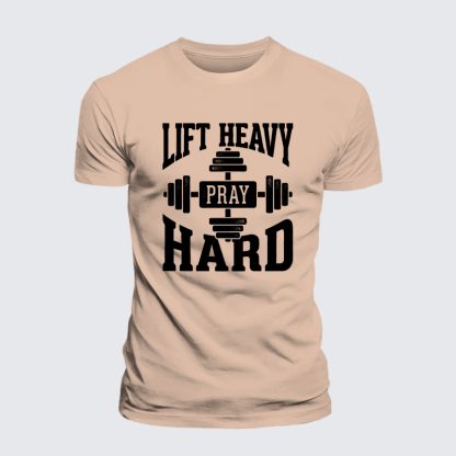 Lift Heavy Pray Hard Jesus God Christian Premium Mercerized Cotton Tee