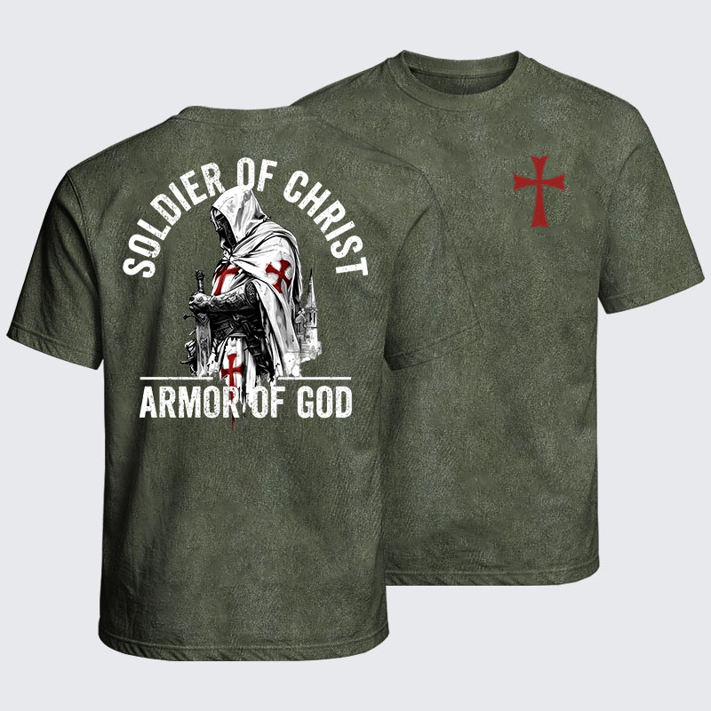 Washed T-Shirt - Soldier of Christ Armor Of God Crusader Spirit