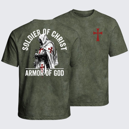 Washed T-Shirt - Soldier of Christ Armor Of God Crusader Spirit