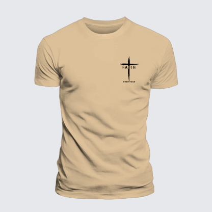 Faith Over Fear Cross  Jesus God Christian Premium Mercerized Cotton Tee