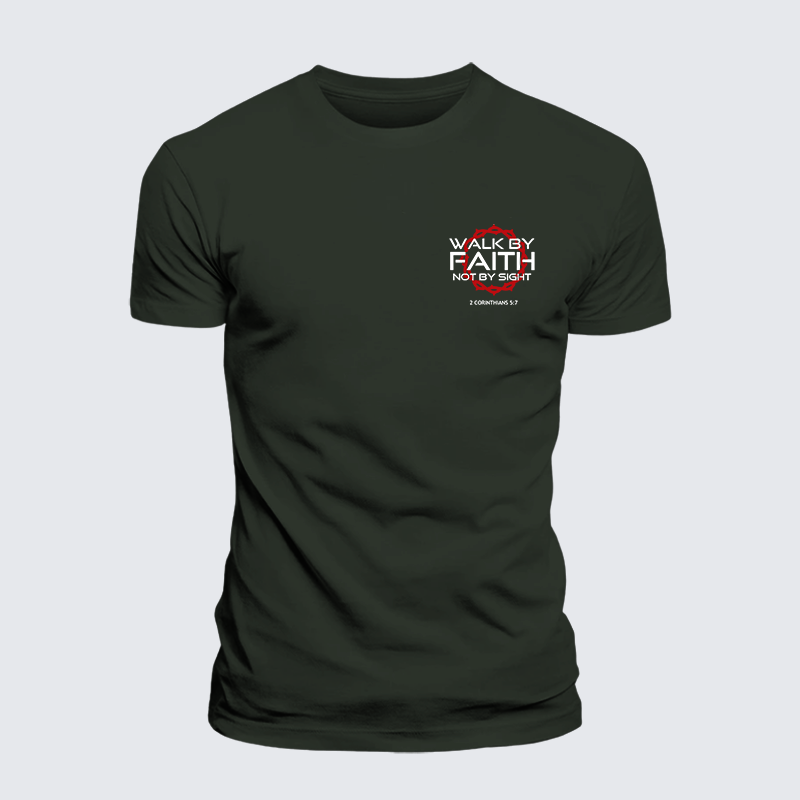 Walk By Faith Not By Sight 2 Corinthians 5:7 Cross Jesus God Christian Premium Mercerized Cotton Tee