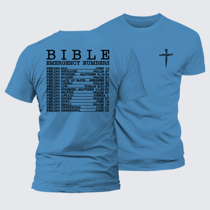 Bible Emergency Numbers Jesus God Christian Premium Mercerized Cotton Tee