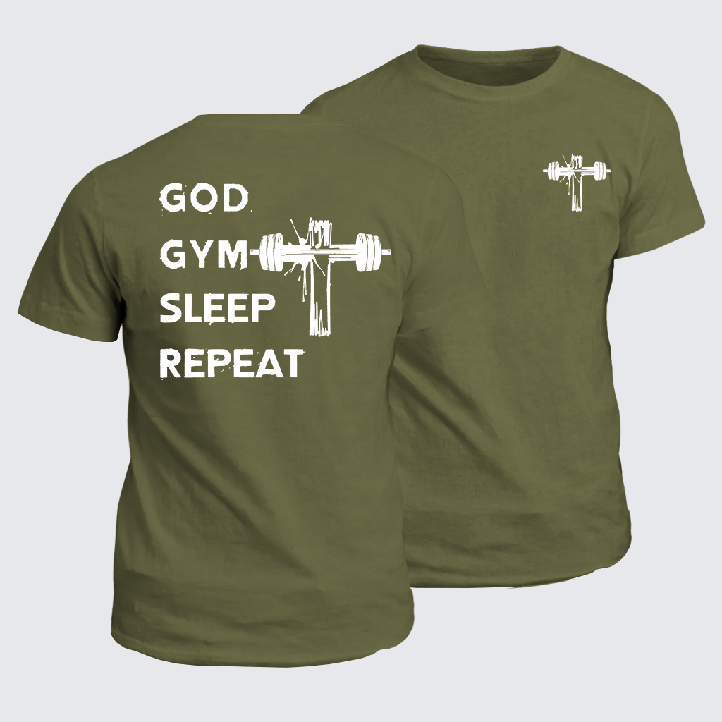 God Gym Sleep Repeat Jesus God Christian Cotton T-Shirt