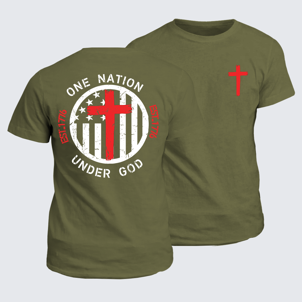 One Nation Under God Flag Cross Jesus God Christian Cotton T-Shirt