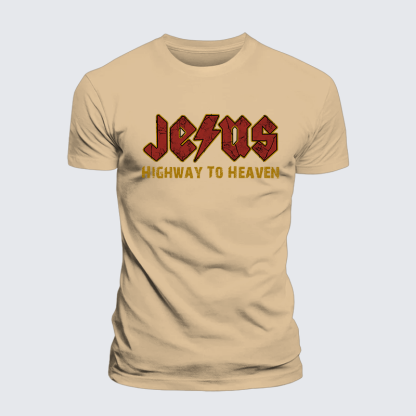 Jesus Highway to Heaven Jesus God Christian Premium Mercerized Cotton Tee