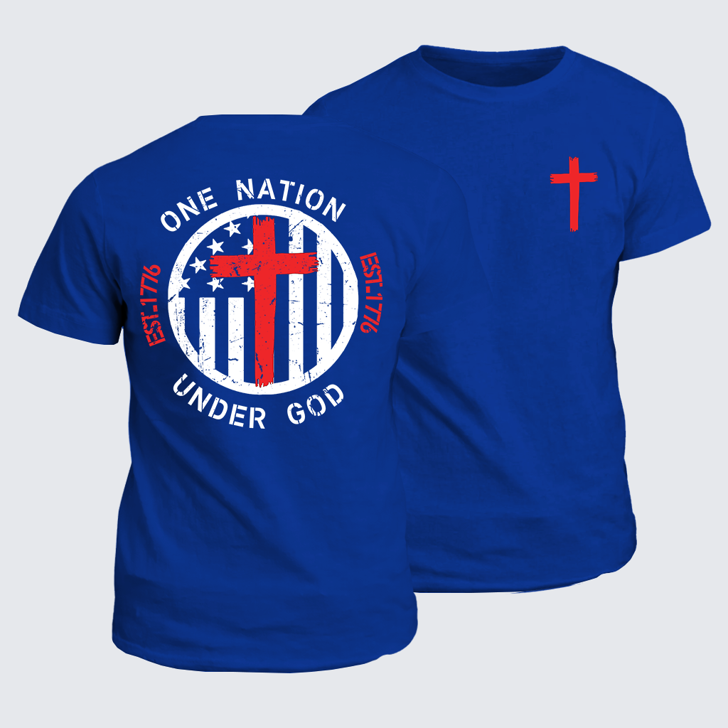 One Nation Under God Flag Cross Jesus God Christian Cotton T-Shirt