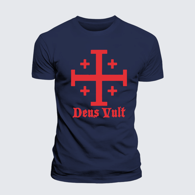 Jerusalem Cross Deus Vult Jesus God Christian Premium Mercerized Cotton Tee