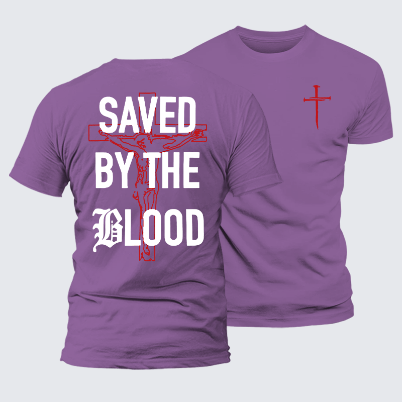 Saved By The Blood Jesus God Christian Premium Mercerized Cotton Tee