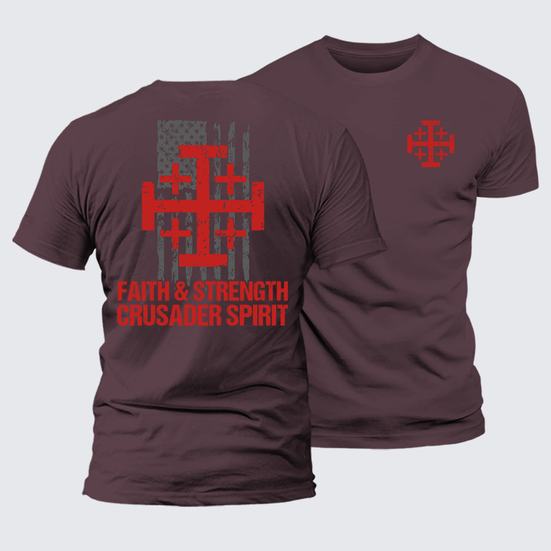 Faith &Strength Crusader Spirit Crusader Knight  Jesus God Christian Premium Mercerized Cotton Tee