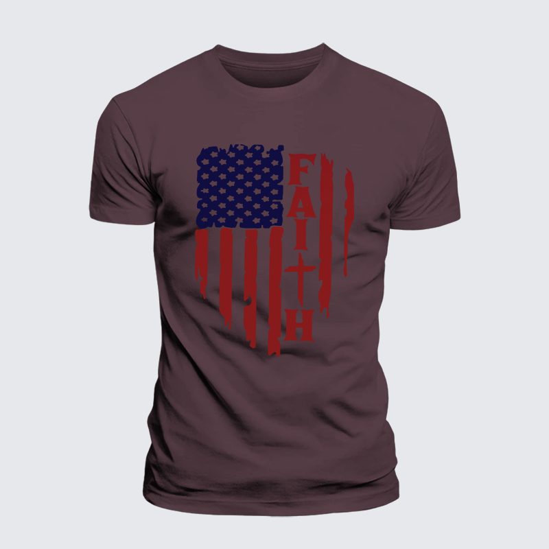 Faith Flag Cross Jesus God Christian Premium Mercerized Cotton Tee