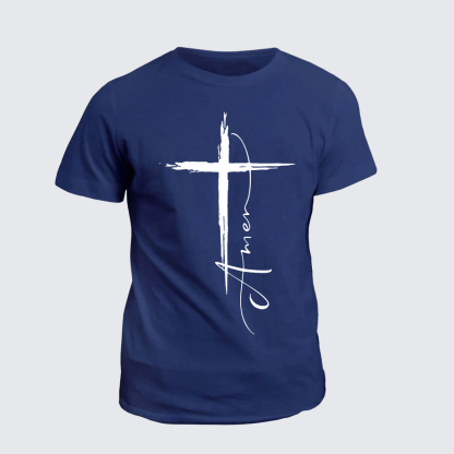 Amen Cross Jesus God Christian Cotton T-Shirt