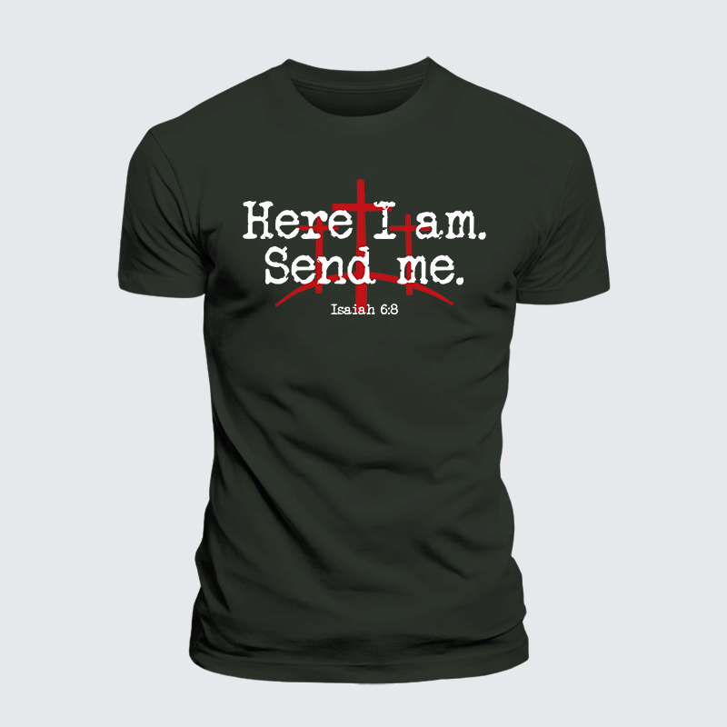 Here I Am Send Me - Bible Verse Isaiah 6:8 Jesus God Christian Premium Mercerized Cotton Tee
