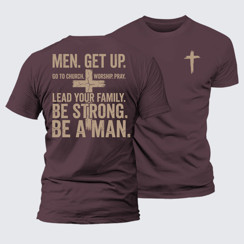 Men Get Up Jesus God Christian Premium Mercerized Cotton Tee
