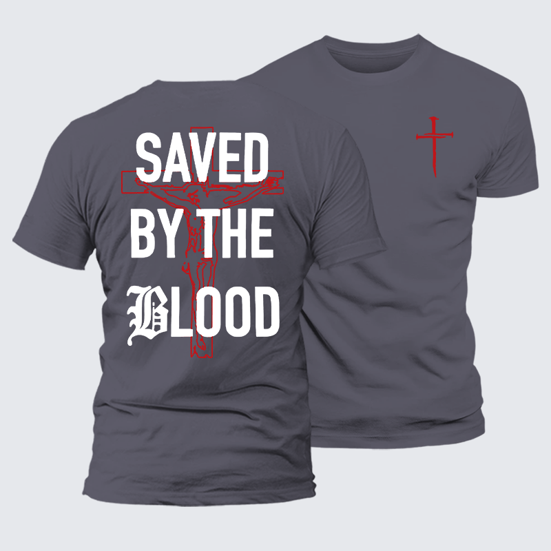 Saved By The Blood Jesus God Christian Premium Mercerized Cotton Tee