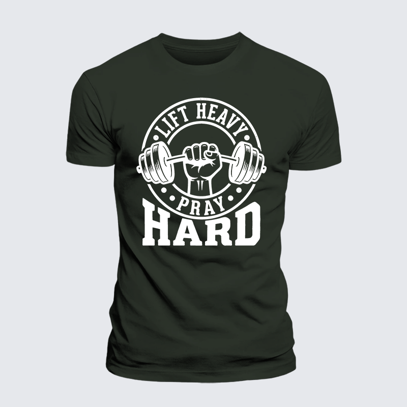 Lift Heavy Pray Hard Jesus God Christian Premium Mercerized Cotton Tee