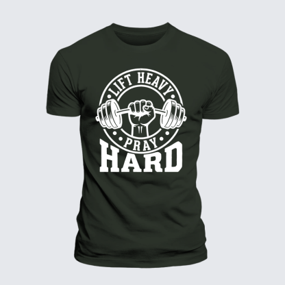 Lift Heavy Pray Hard Jesus God Christian Premium Mercerized Cotton Tee