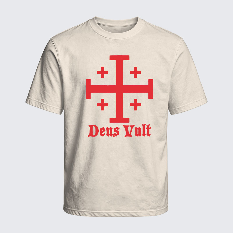 Washed T-Shirt - Jerusalem Cross Deus Vult