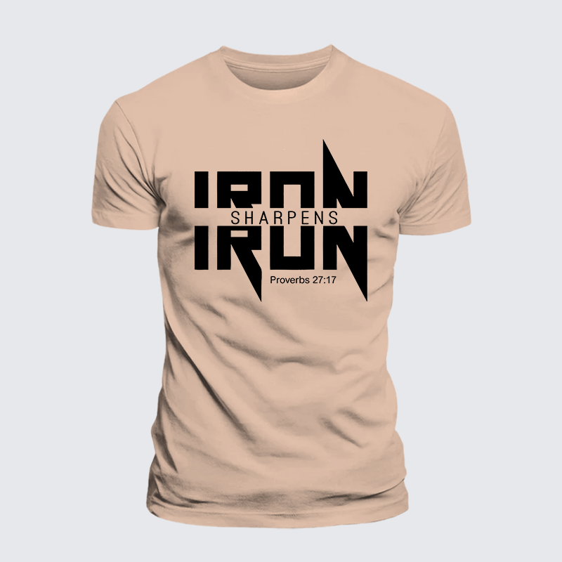 IRON SHARPENS IRON Proverbs 27:17 Jesus God Christian Premium Mercerized Cotton Tee