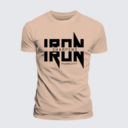 IRON SHARPENS IRON Proverbs 27:17 Jesus God Christian Premium Mercerized Cotton Tee