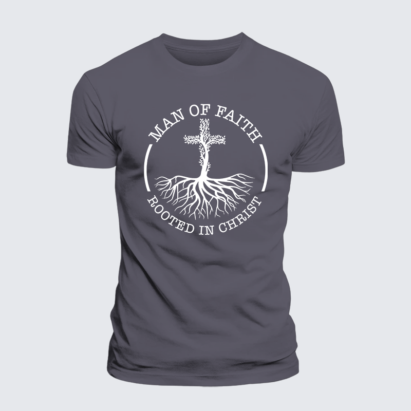 Man of Faith Rooted in Christ Jesus God Christian Premium Mercerized Cotton Tee