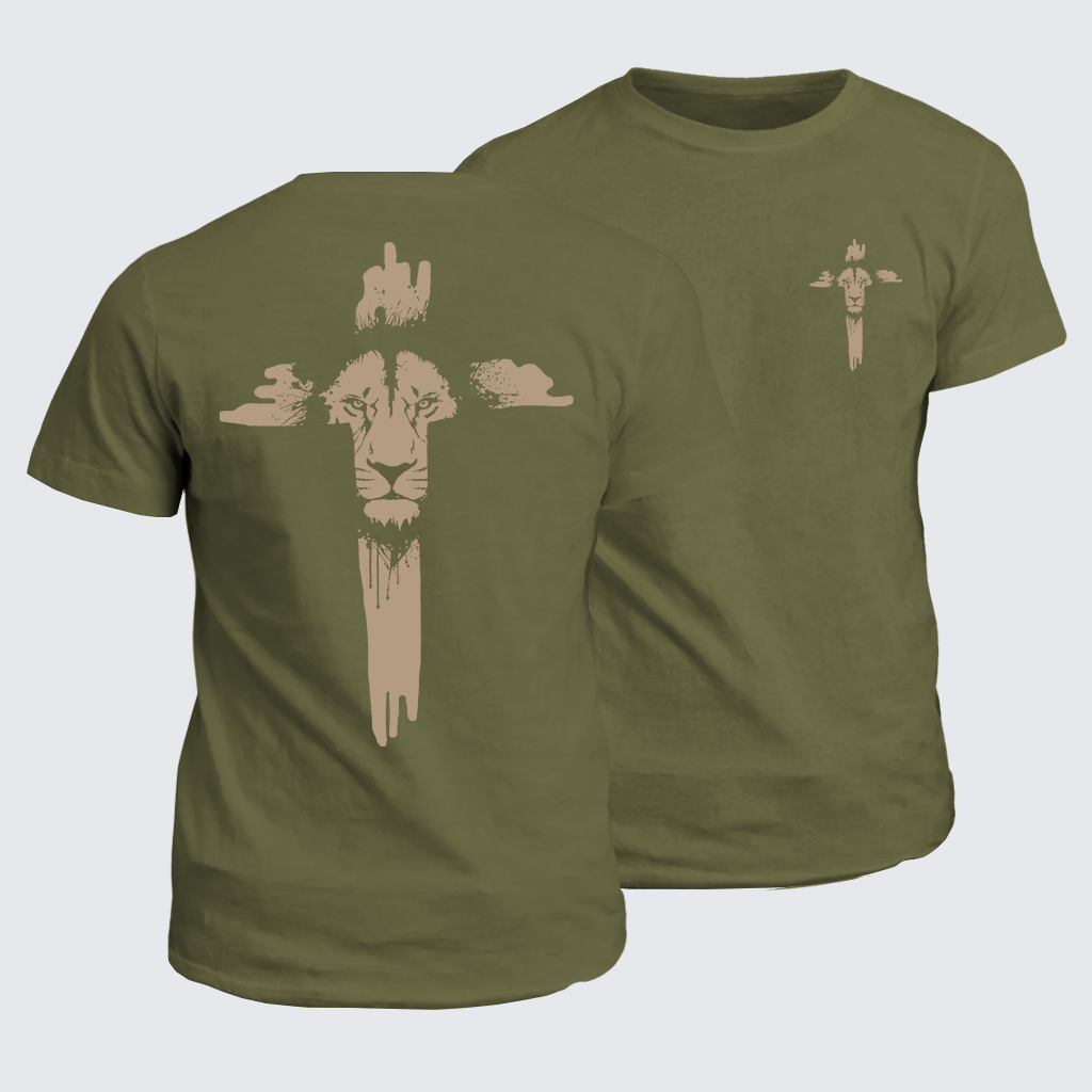Lion of Faith Cross Jesus God Christian Cotton T-Shirt