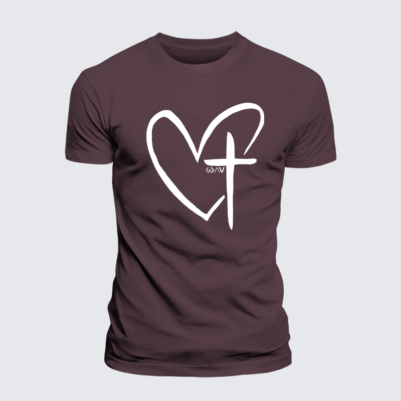 Cross Heart Jesus God Christian Premium Mercerized Cotton Tee