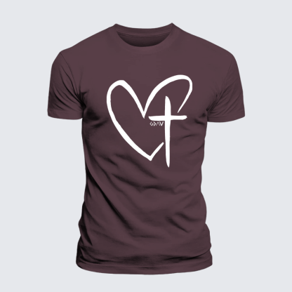 Cross Heart Jesus God Christian Premium Mercerized Cotton Tee