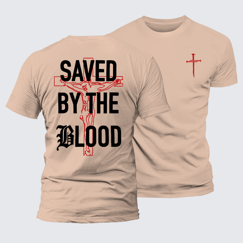 [Saved By The Blood Jesus God Christian Premium Mercerized Cotton Tee