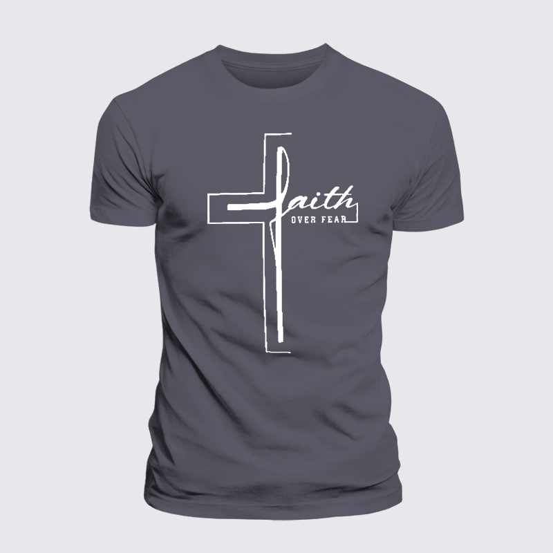 Faith Over Fear Cross Jesus God Christian Premium Mercerized Cotton Tee