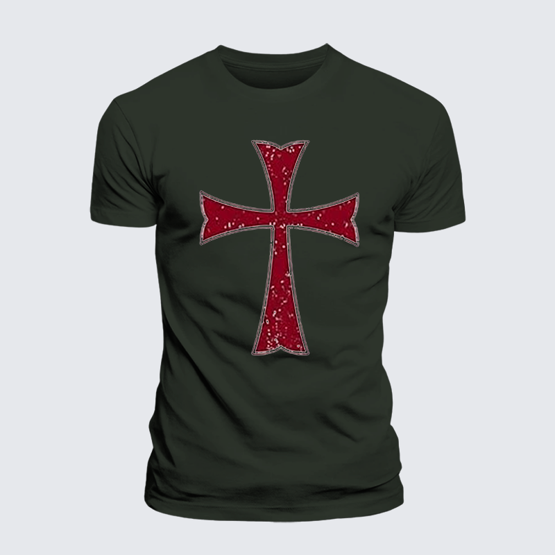 Knights Templar Crusader Cross Jesus God Christian Premium Mercerized Cotton Tee