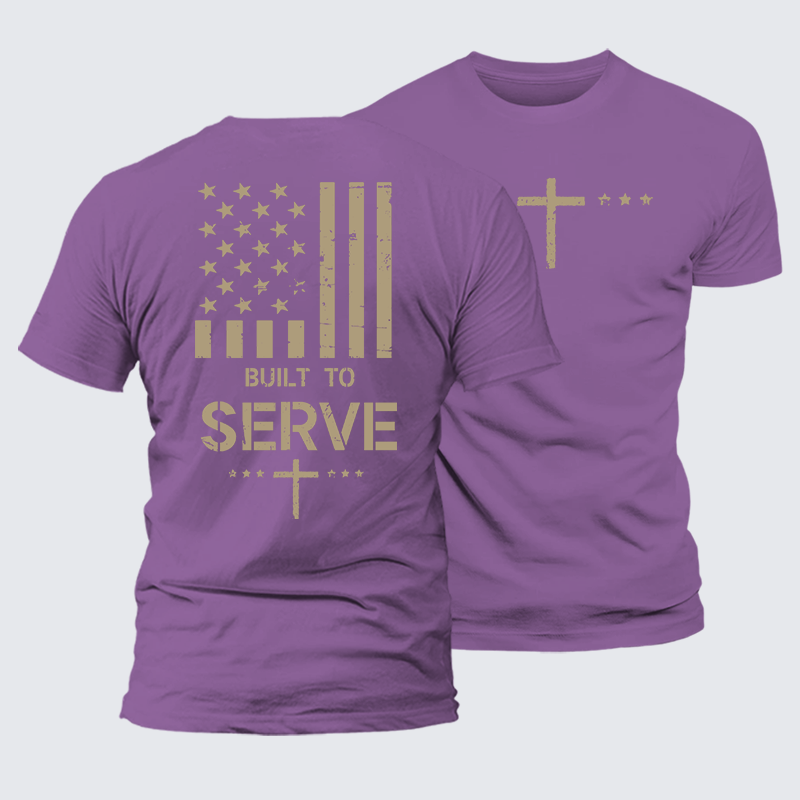 Built To Serve Flag Cross Jesus God Christian Premium Mercerized Cotton Tee