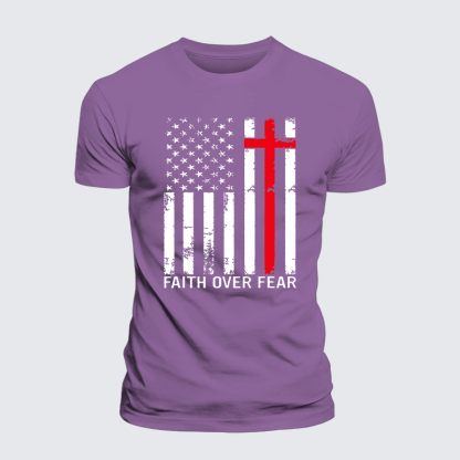 Faith Over Fear Jesus God Christian Premium Mercerized Cotton Tee