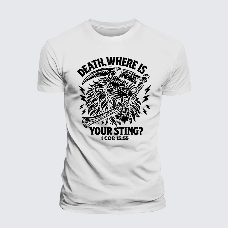Death, Where is your Sting? - 1 COR 15:55 Jesus God Christian Premium Mercerized Cotton Tee