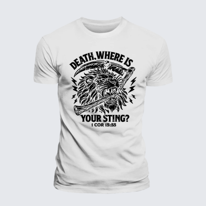 Death, Where is your Sting? - 1 COR 15:55 Jesus God Christian Premium Mercerized Cotton Tee