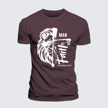 Man Of Faith Jesus God Christian Premium Mercerized Cotton Tee