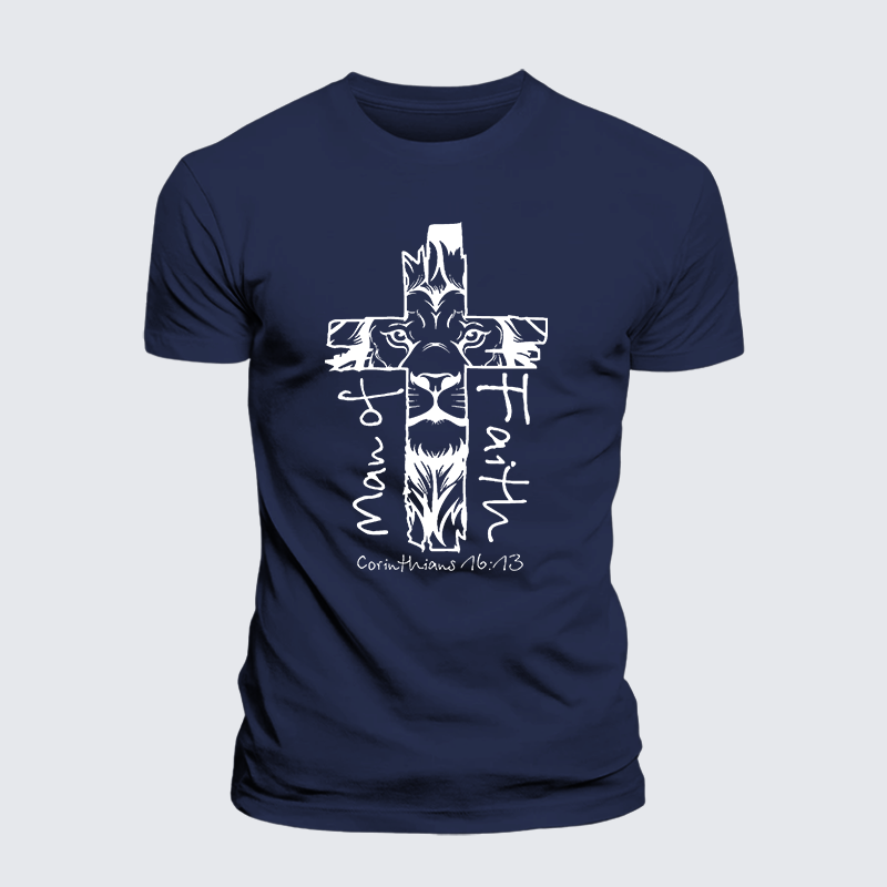 Man Of Faith Jesus God Christian Premium Mercerized Cotton Tee