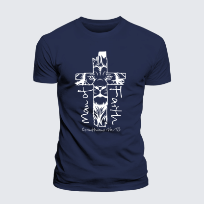 Man Of Faith Jesus God Christian Premium Mercerized Cotton Tee