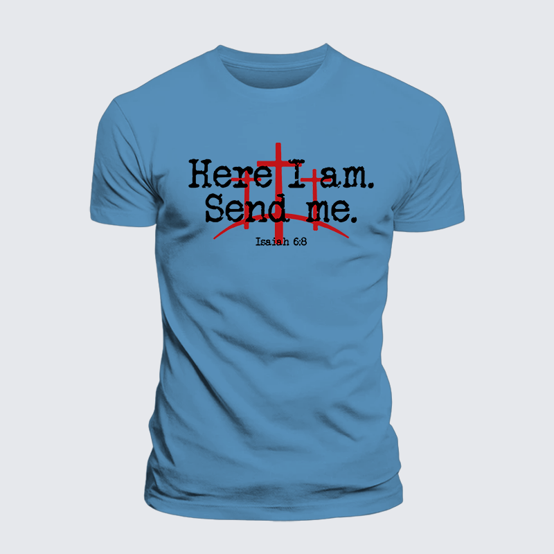 Here I Am Send Me - Bible Verse Isaiah 6:8 Jesus God Christian Premium Mercerized Cotton Tee