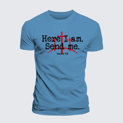 Here I Am Send Me - Bible Verse Isaiah 6:8 Jesus God Christian Premium Mercerized Cotton Tee