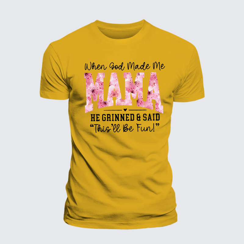 When God Made Me A Mama Jesus God Christian Premium Mercerized Cotton Tee