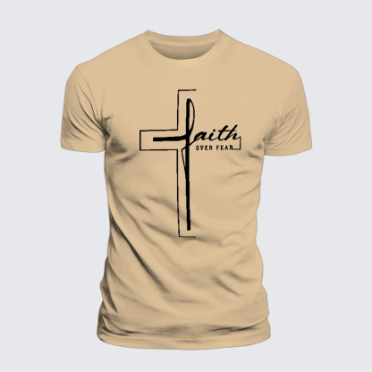 Faith Over Fear Cross Jesus God Christian Premium Mercerized Cotton Tee