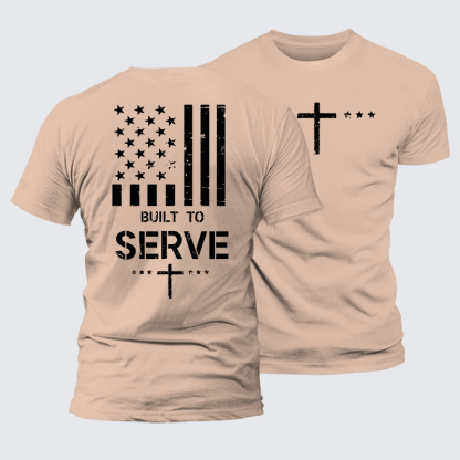 Built To Serve Flag Cross Jesus God Christian Premium Mercerized Cotton Tee